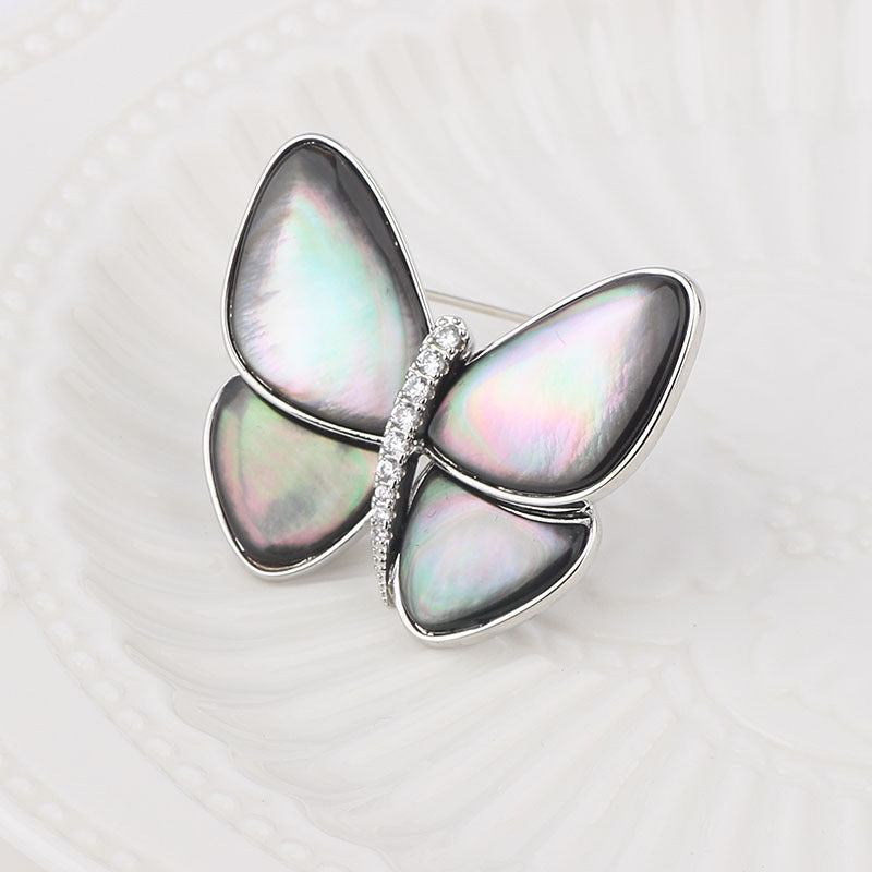 Temperament Butterfly Zircon Senior Natural Shell Brooch Women