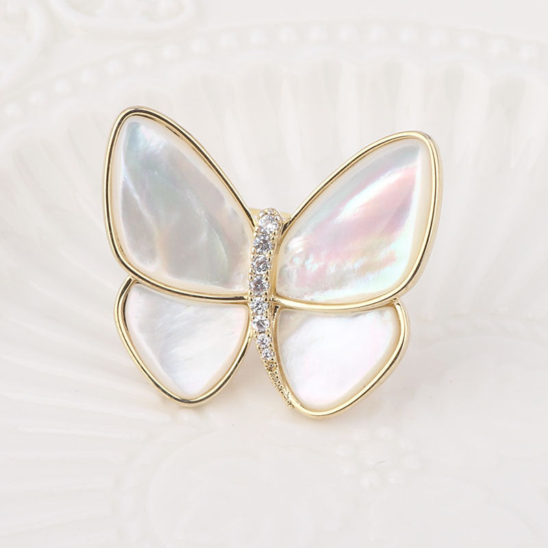Temperament Butterfly Zircon Senior Natural Shell Brooch Women