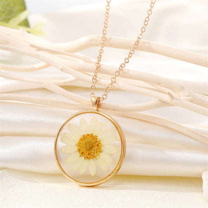 Vintage Creative Round Resin Dried Flower Necklace