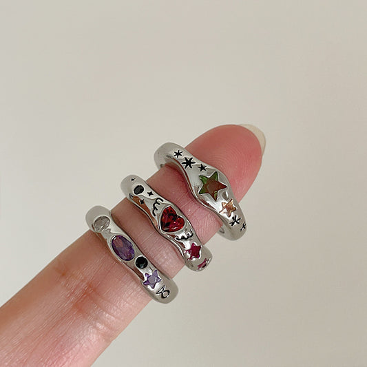 Fashion Color Heart-shaped Zircon Ring
