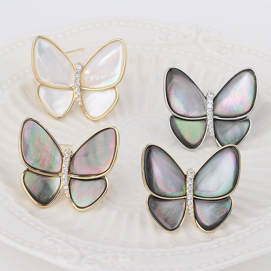 Temperament Butterfly Zircon Senior Natural Shell Brooch Women