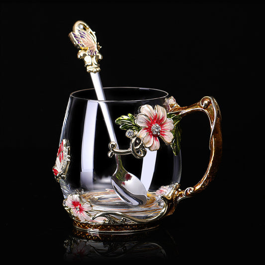 Flower Tea Cup With Lid Gift Cup