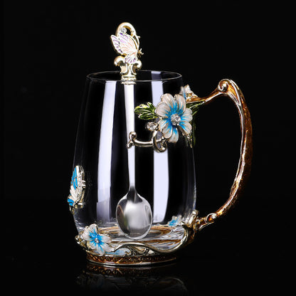 Flower Tea Cup With Lid Gift Cup