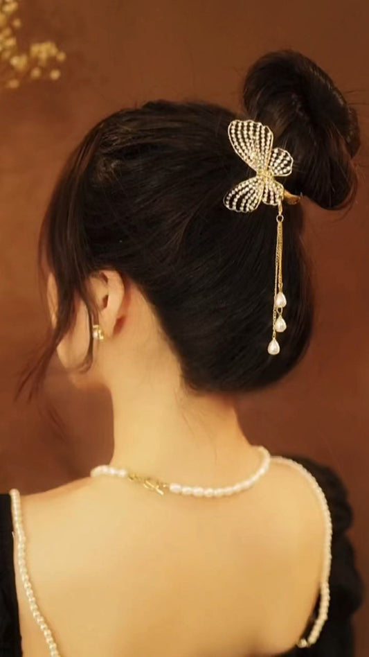 Butterfly Diamond Tassel Horsetail Hair Clip