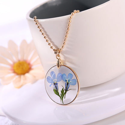 Vintage Creative Round Resin Dried Flower Necklace