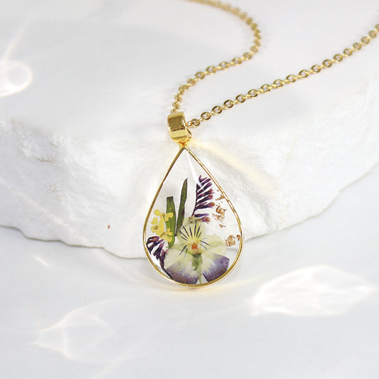 Water Drop Dried Flower Necklace