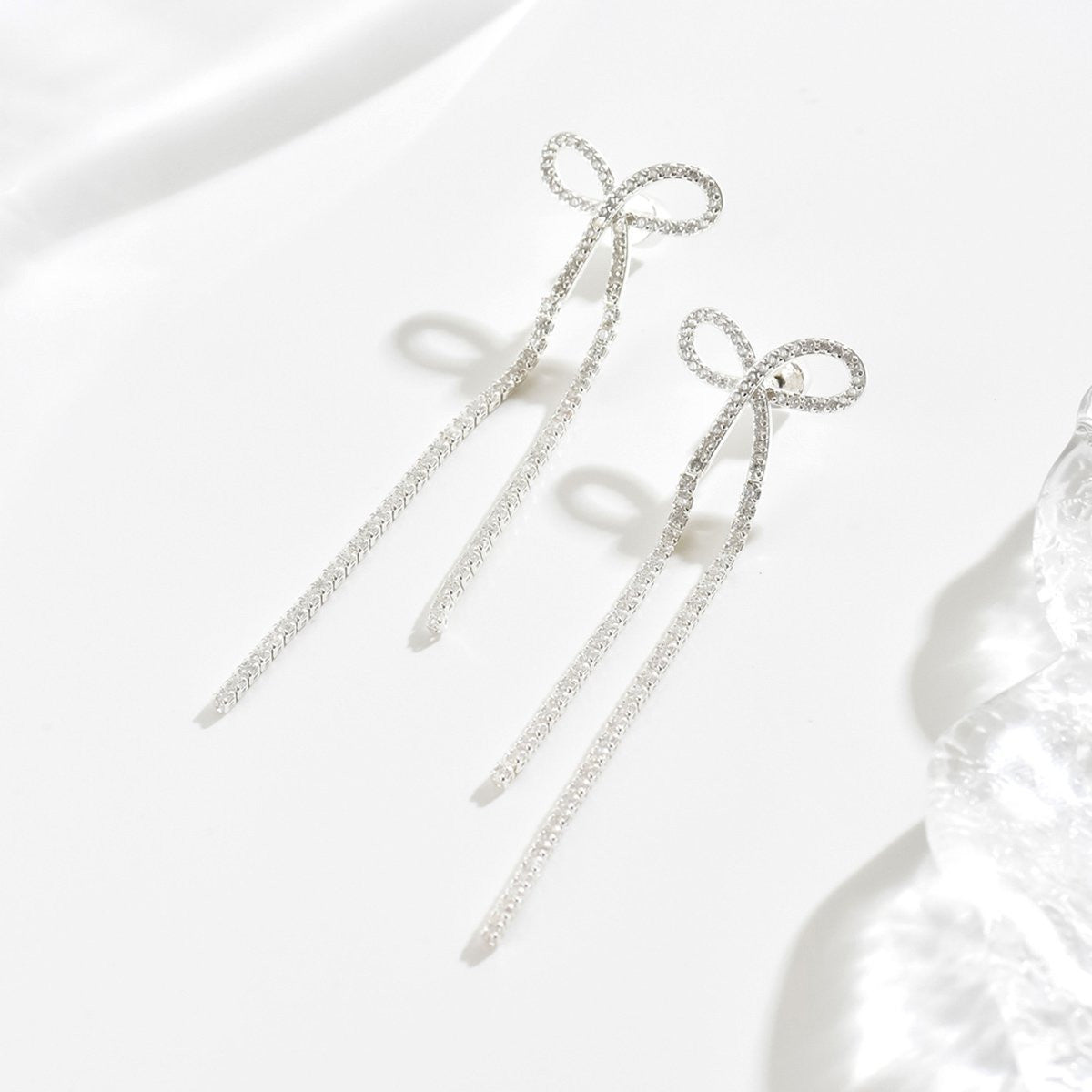 Women's Bridal Silver Bow Rhinestone Women's Pendant Earrings