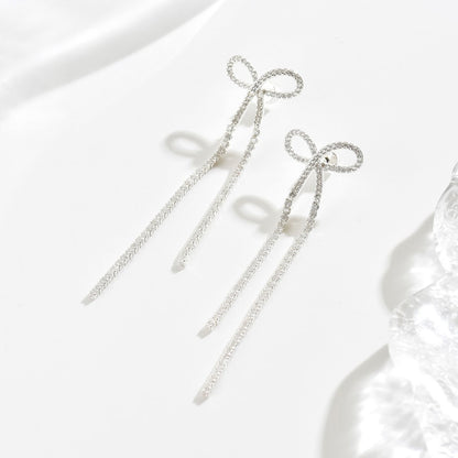 Women's Bridal Silver Bow Rhinestone Women's Pendant Earrings