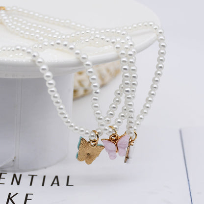 White Pearl Choker Butterfly Necklace For Women