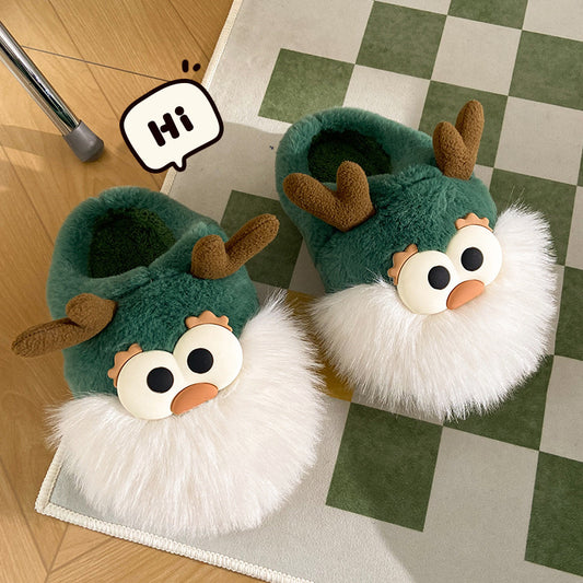 Cute Cartoon Christmas Deer Cotton Shoes Women