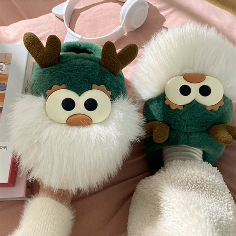 Cute Cartoon Christmas Deer Cotton Shoes Women
