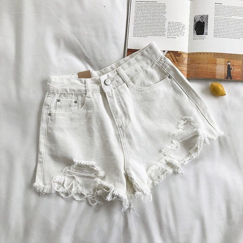 Denim Shorts Women's High Waist Loose Hole Wide Leg