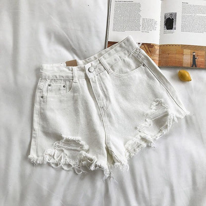 Denim Shorts Women's High Waist Loose Hole Wide Leg