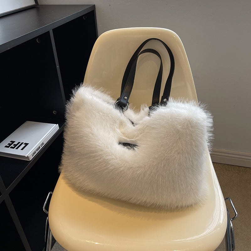 Winter Plush Flowers Shoulder Bag Handbag for Women