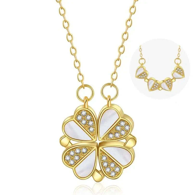 Luxury Four Leaf Clover Pendant Necklace Crystal Heart Jewelry For Women