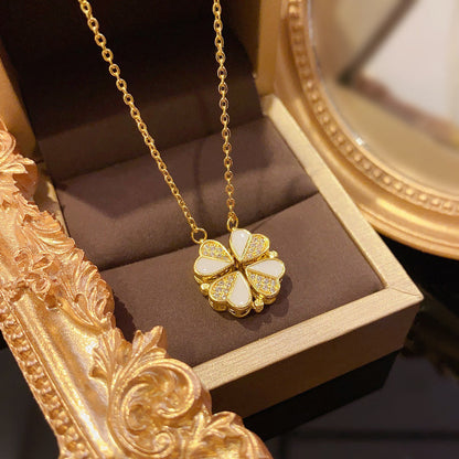 Luxury Four Leaf Clover Pendant Necklace Crystal Heart Jewelry For Women