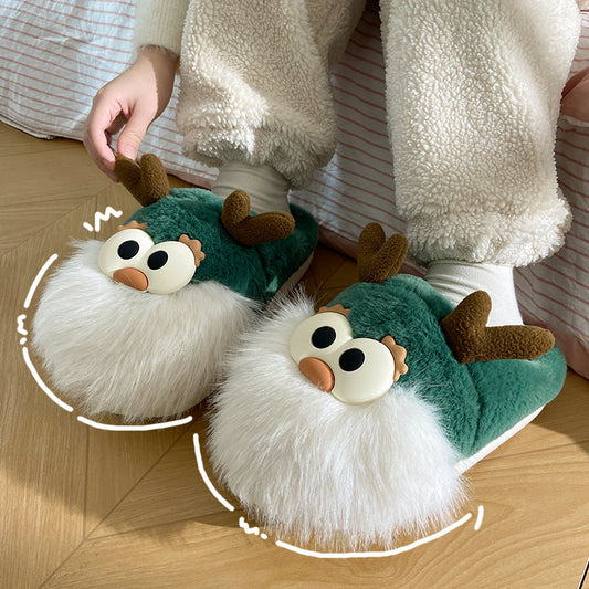 Cute Cartoon Christmas Deer Cotton Shoes Women