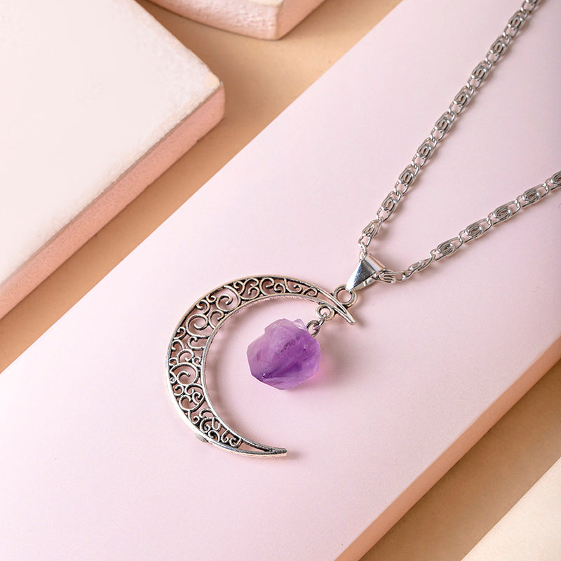 Vintage Purple Natural Stone Moon Necklaces