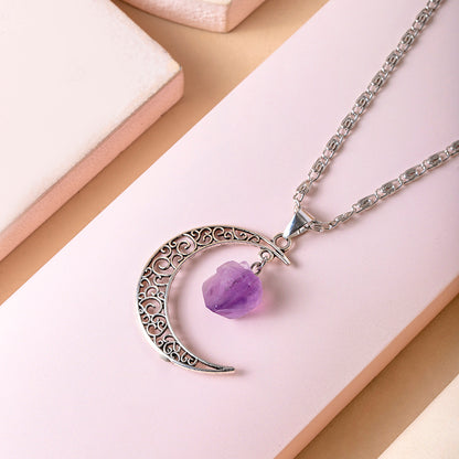 Vintage Purple Natural Stone Moon Necklaces