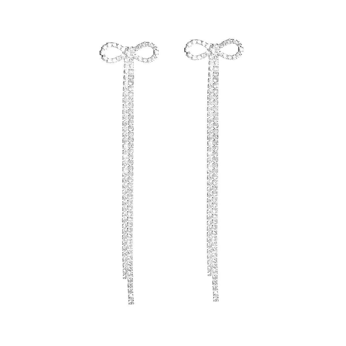 Women's Bridal Silver Bow Rhinestone Women's Pendant Earrings