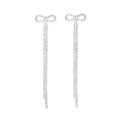 Women's Bridal Silver Bow Rhinestone Women's Pendant Earrings