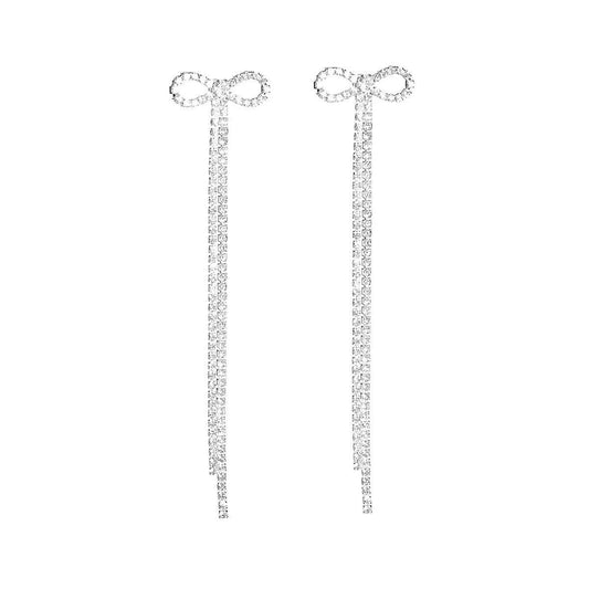 Women's Bridal Silver Bow Rhinestone Women's Pendant Earrings