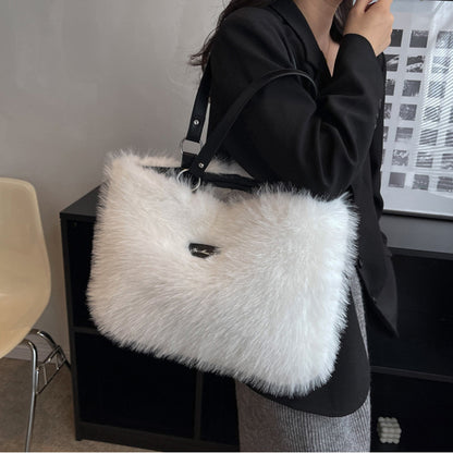 Winter Plush Flowers Shoulder Bag Handbag for Women