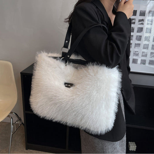 Winter Plush Flowers Shoulder Bag Handbag for Women