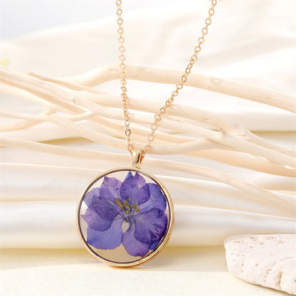 Vintage Creative Round Resin Dried Flower Necklace