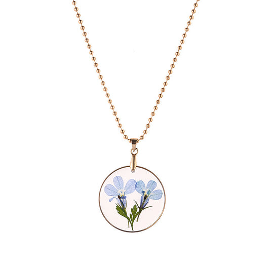 Vintage Creative Round Resin Dried Flower Necklace