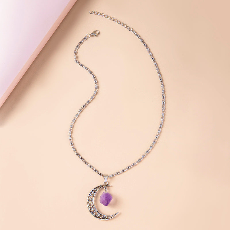 Vintage Purple Natural Stone Moon Necklaces