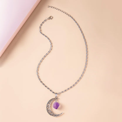 Vintage Purple Natural Stone Moon Necklaces