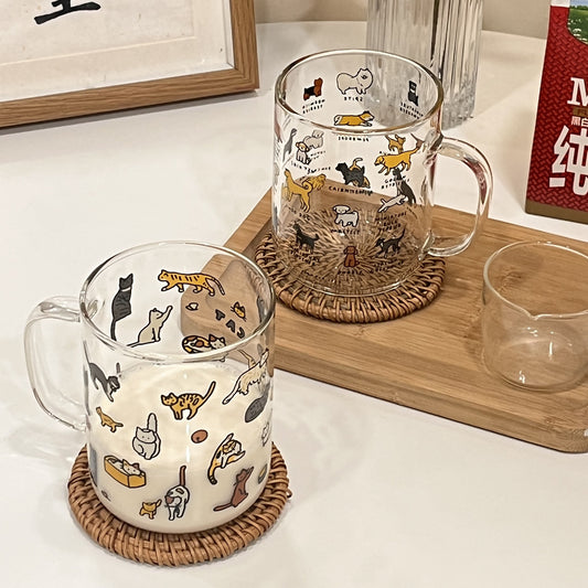 Creative Illustration Cute Pet Cat/Dog Glass