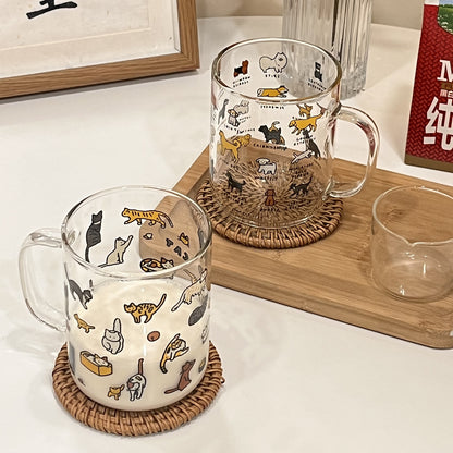 Creative Illustration Cute Pet Cat/Dog Glass