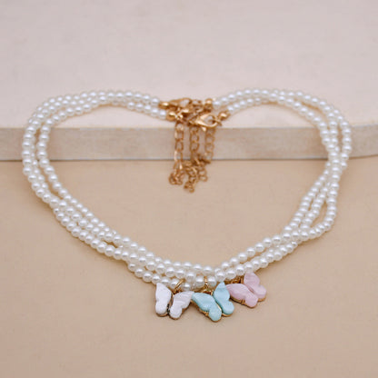 White Pearl Choker Butterfly Necklace For Women