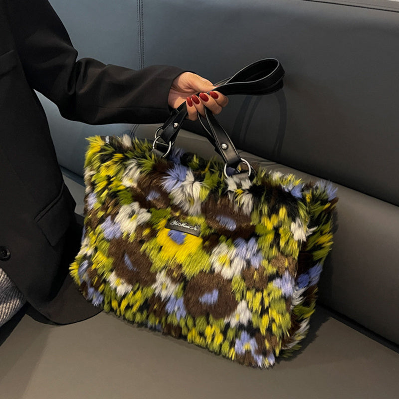 Winter Plush Flowers Shoulder Bag Handbag for Women