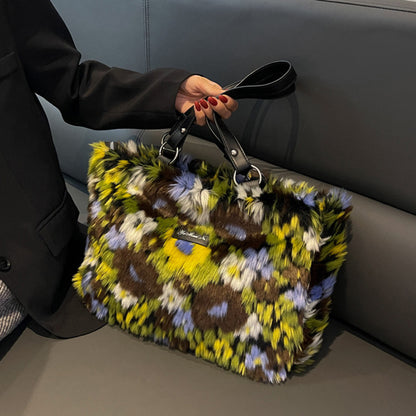 Winter Plush Flowers Shoulder Bag Handbag for Women