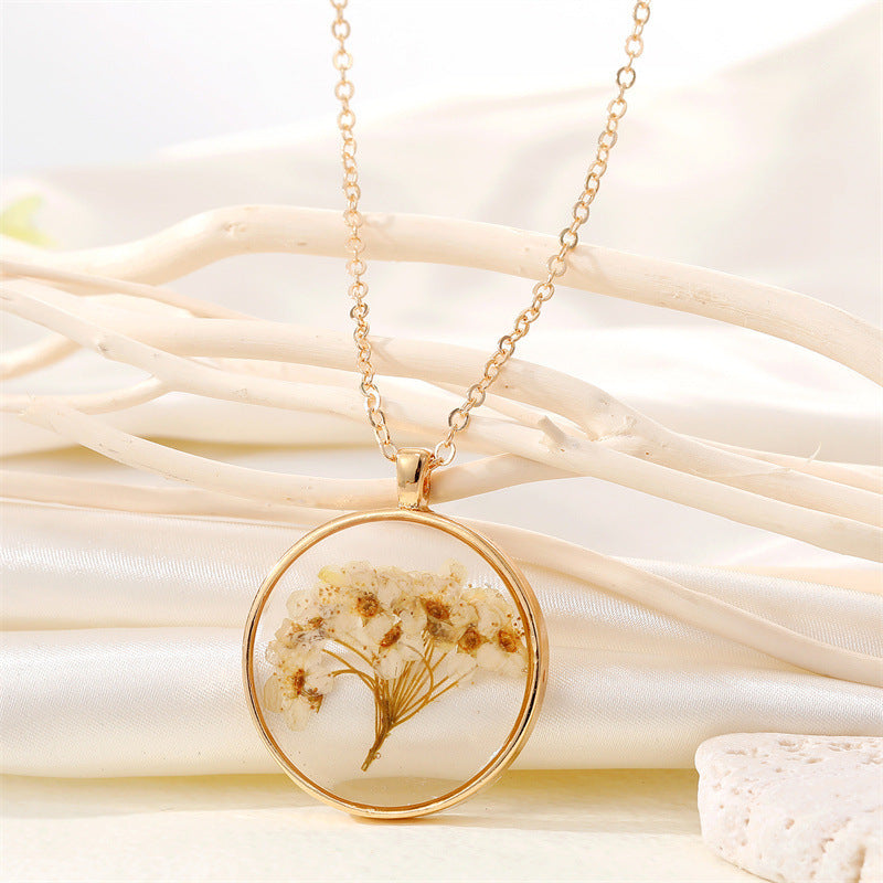 Vintage Creative Round Resin Dried Flower Necklace