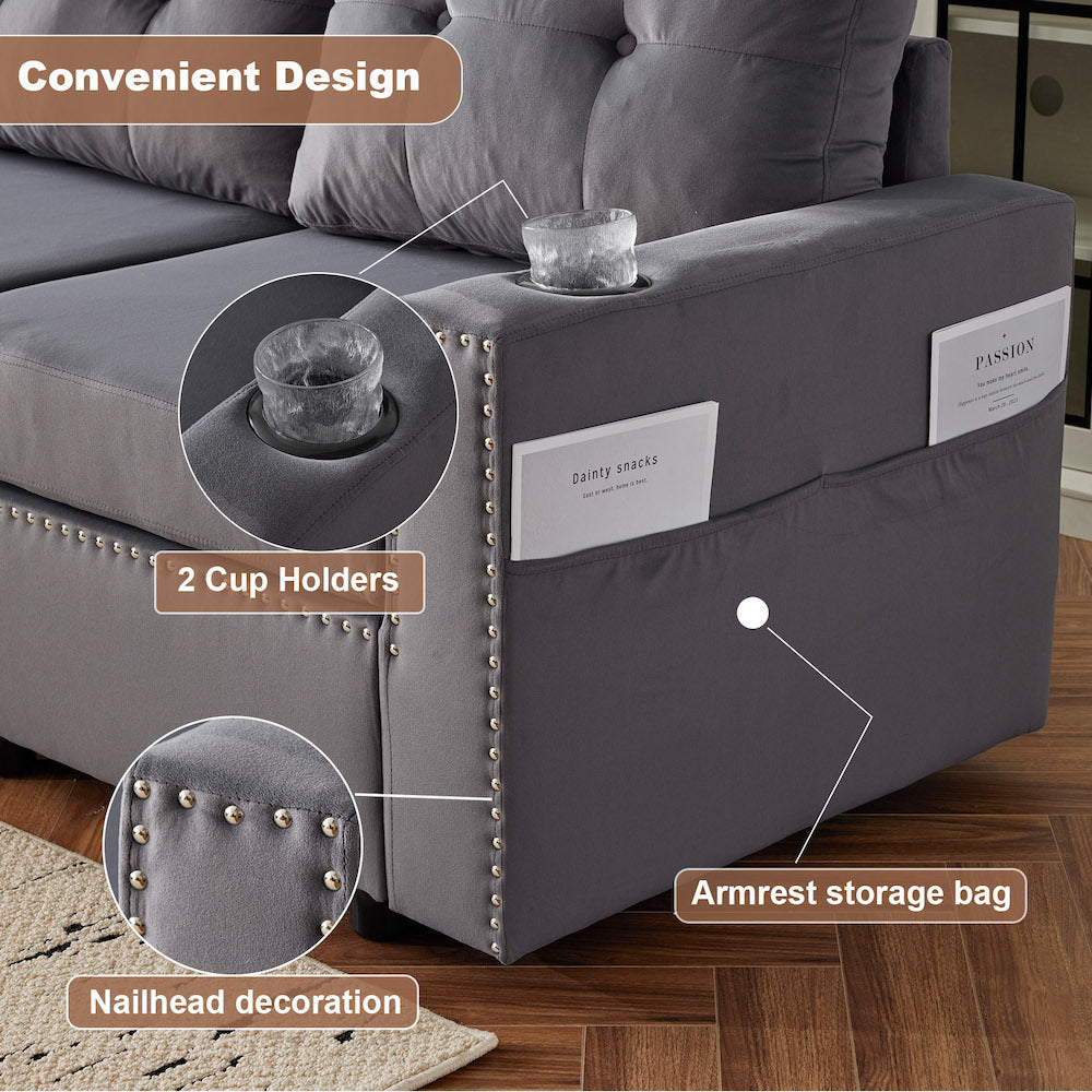 Velvet Modular Combination Sofa With Storage, Living Room Combination Sleeper Sofa
