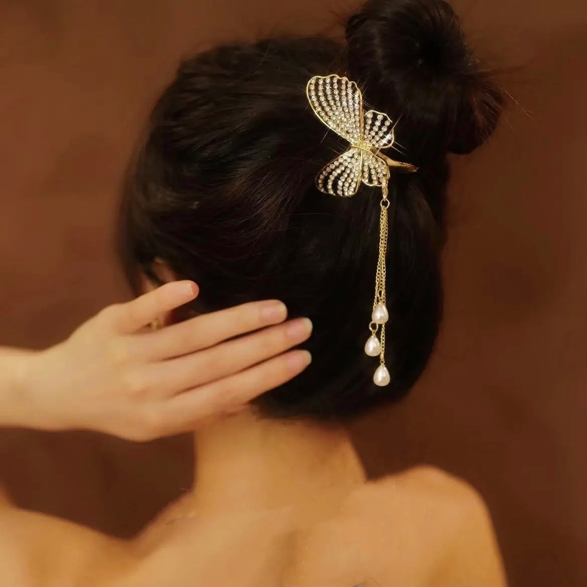 Butterfly Diamond Tassel Horsetail Hair Clip